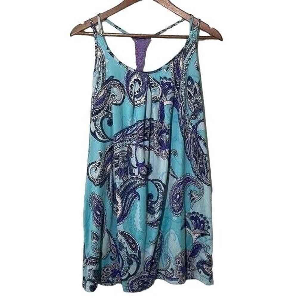 Linea Donatella Women’s M Chemise Nightgown Blue Paisley Lace Racerback